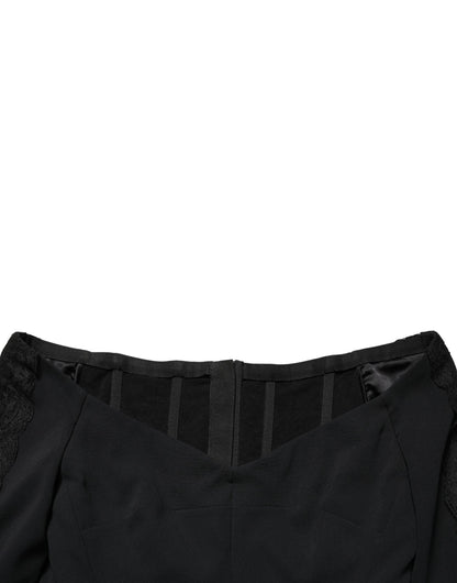 Dolce & Gabbana Black Silk Button Bodice Sheath Maxi Dress