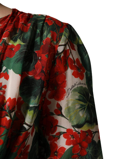 Dolce & Gabbana Multicolor Floral Long Sleeves V-neck Dress