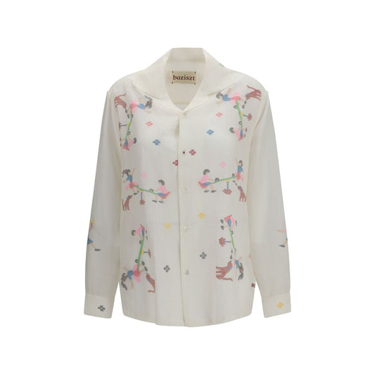 Baziszt White Cotton Pattern Shirt