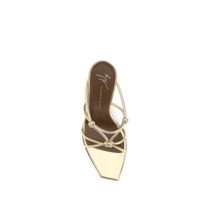 Giuseppe Zanotti Gold Calf Leather Bos Taurus Stiletto Heel Sandals
