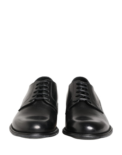 Dolce & Gabbana Black Calfskin Leather Derby Men Dress Shoes