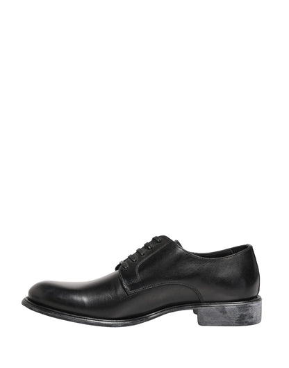 Dolce & Gabbana Black Calfskin Leather Derby Men Dress Shoes