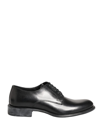 Dolce & Gabbana Black Calfskin Leather Derby Men Dress Shoes