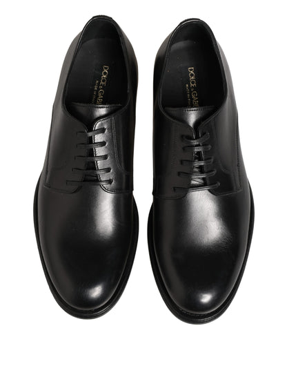 Dolce & Gabbana Black Calfskin Leather Derby Men Dress Shoes