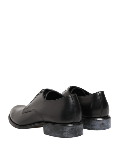 Dolce & Gabbana Black Calfskin Leather Derby Men Dress Shoes