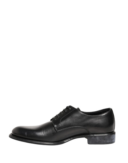 Dolce & Gabbana Black Calfskin Leather Derby Men Dress Shoes