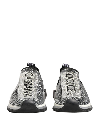 Dolce & Gabbana Silver Crystal Logo Slip On Sorrento Sneakers Shoes