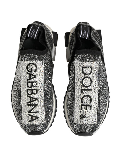 Dolce & Gabbana Silver Crystal Logo Slip On Sorrento Sneakers Shoes