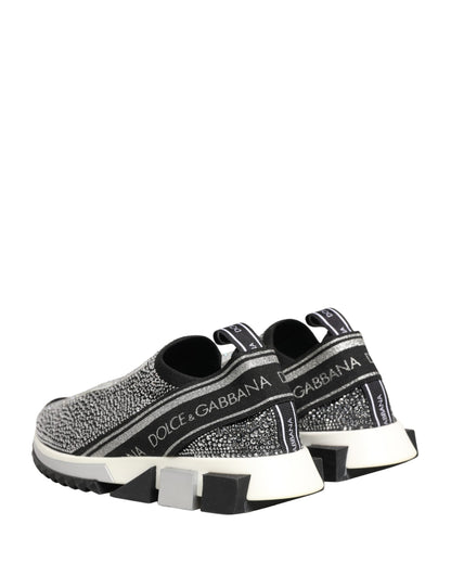 Dolce & Gabbana Silver Crystal Logo Slip On Sorrento Sneakers Shoes