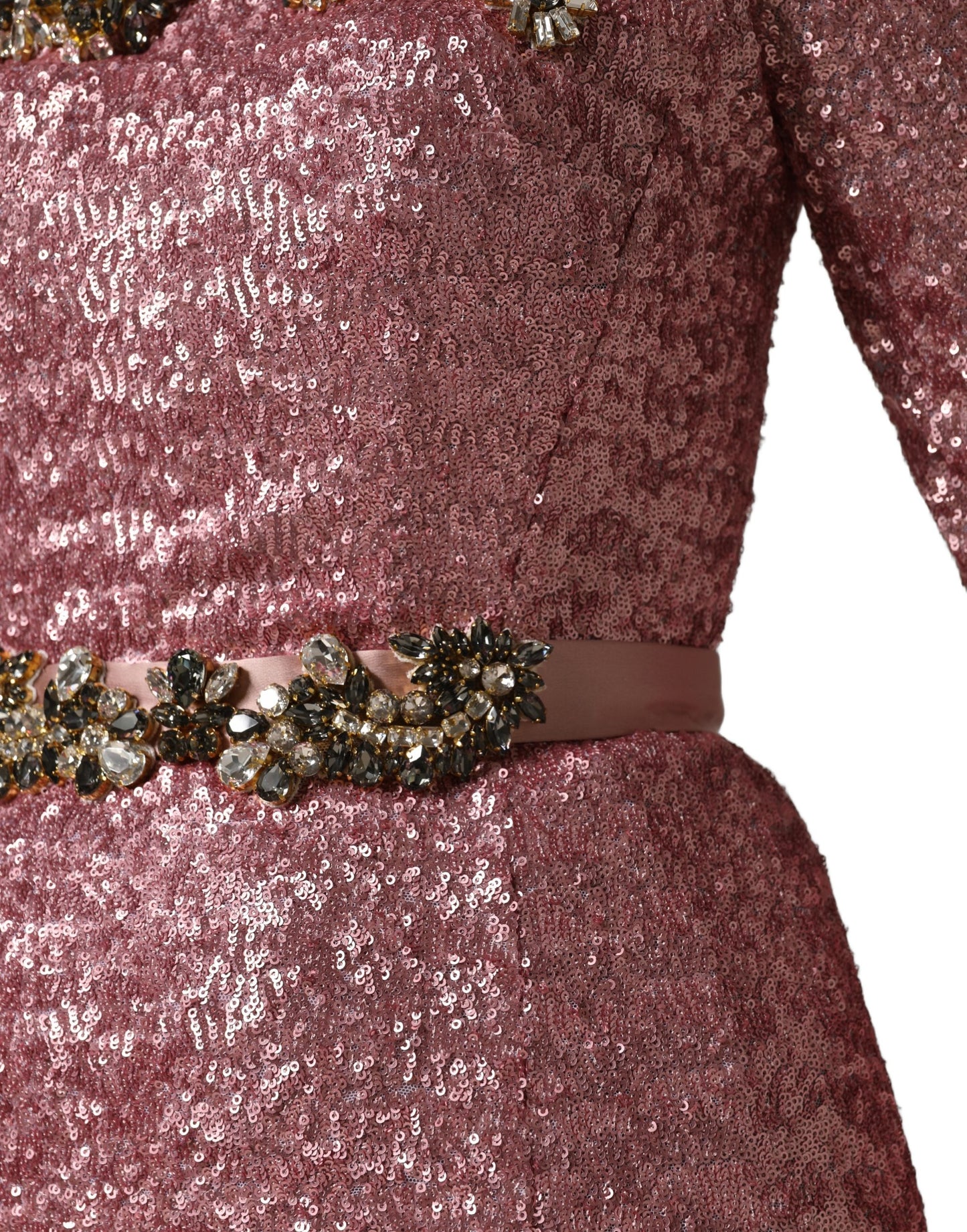 Dolce & Gabbana Pink Embellished Sequined Evening Gown Dress