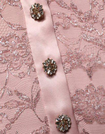 Dolce & Gabbana Pink Corded Floral Lace Kaftan Midi Dress