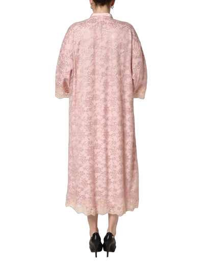 Dolce & Gabbana Pink Corded Floral Lace Kaftan Midi Dress