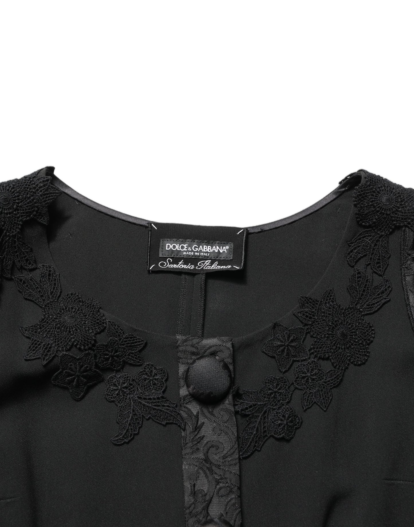 Dolce & Gabbana Dark Gray Button Fastening Lace Trimmed Blazer Jacket