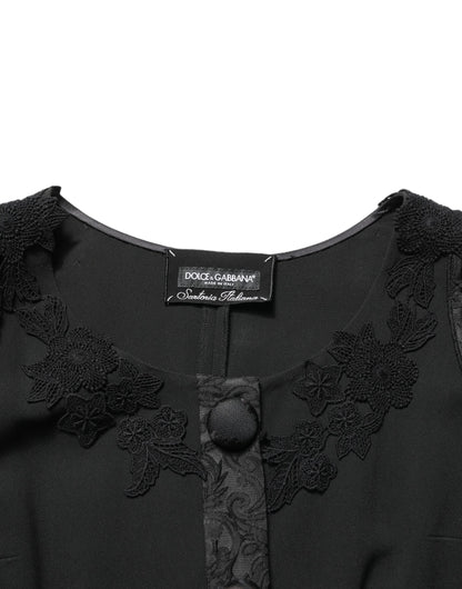 Dolce & Gabbana Dark Gray Button Fastening Lace Trimmed Blazer Jacket