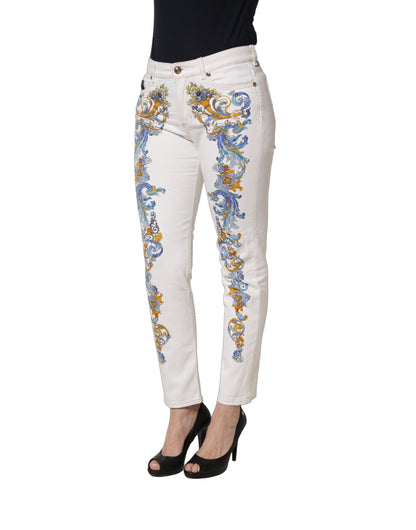 Versace Jeans Couture White Floral Print Skinny Denim Jeans