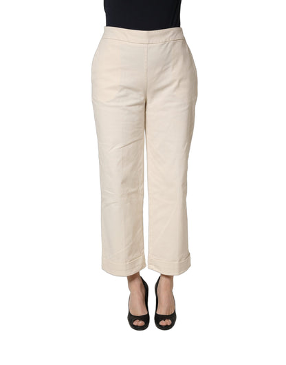 Alpha Studio Beige High Waist Straight Capri Cropped Trouser Pants