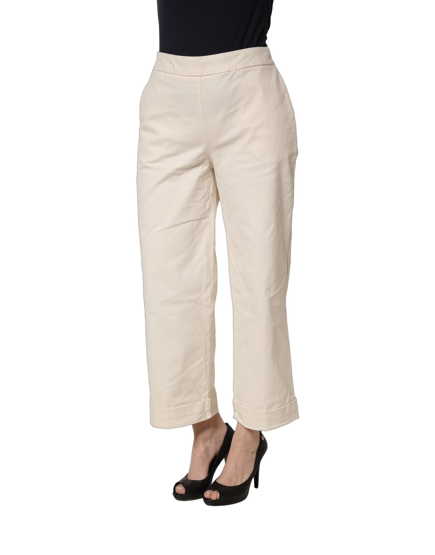 Alpha Studio Beige High Waist Straight Capri Cropped Trouser Pants