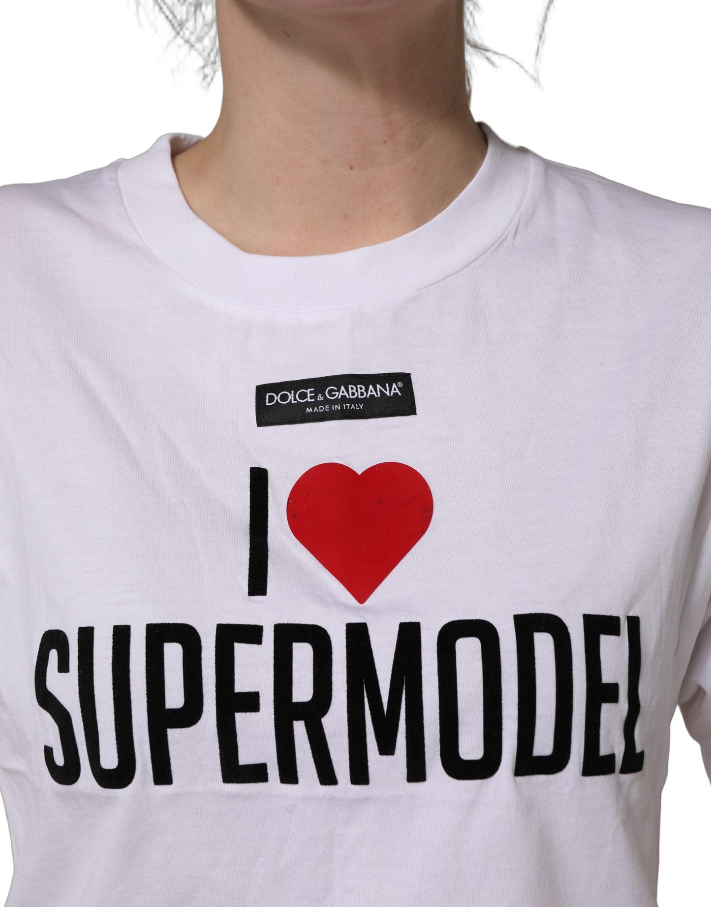 Dolce & Gabbana White I Love Supermodel Cotton Crew Neck T-shirt