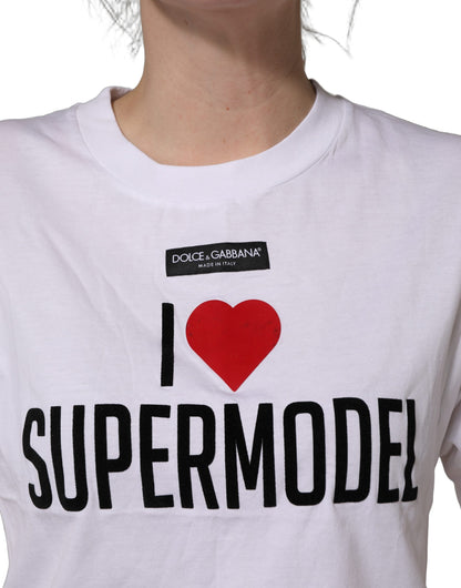 Dolce & Gabbana White I Love Supermodel Cotton Crew Neck T-shirt