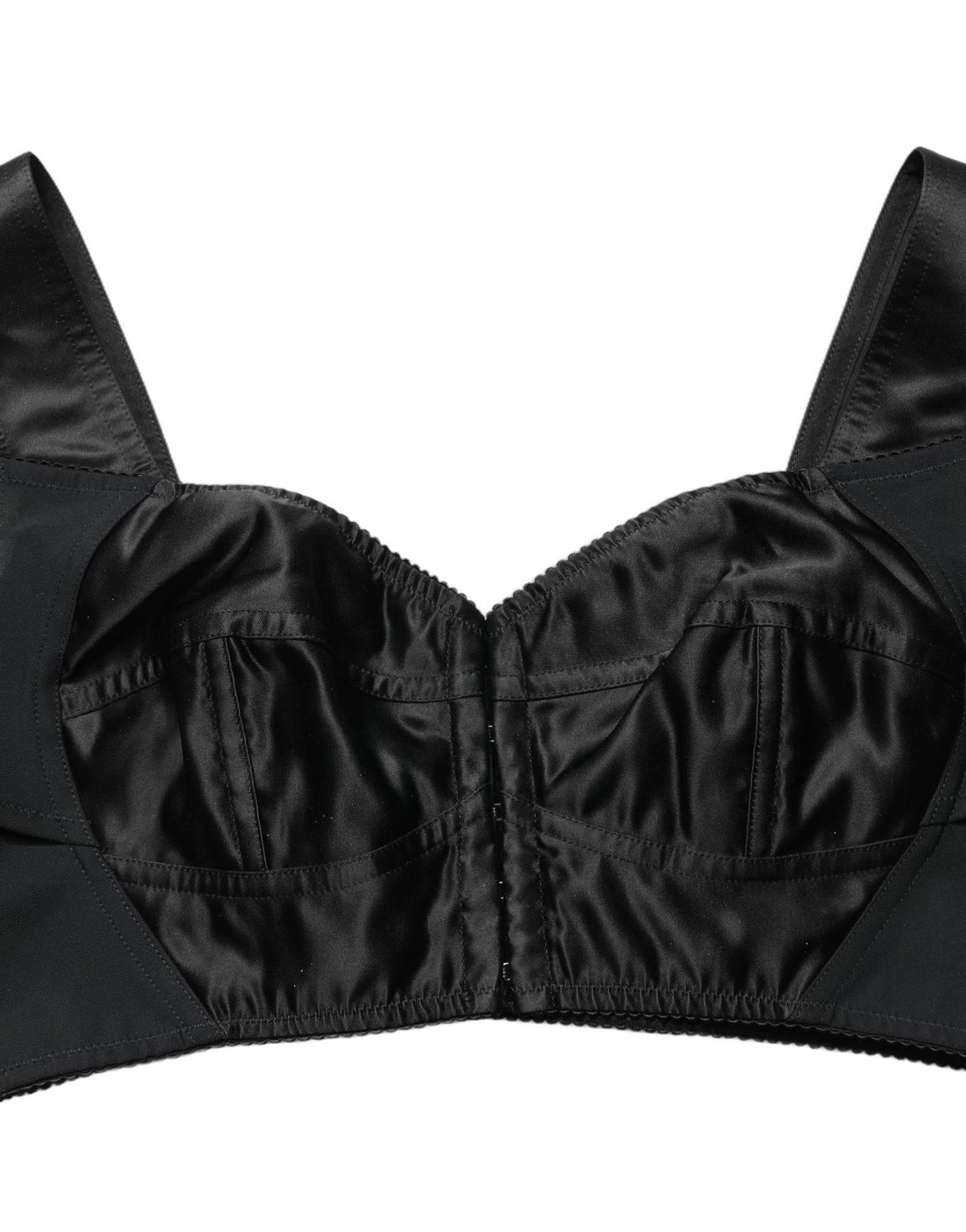 Dolce & Gabbana Black Satin Nylon Corset Sleeveless Cropped Top