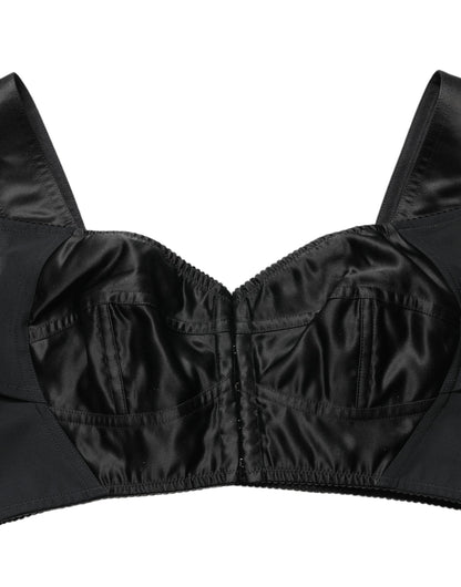 Dolce & Gabbana Black Satin Nylon Corset Sleeveless Cropped Top