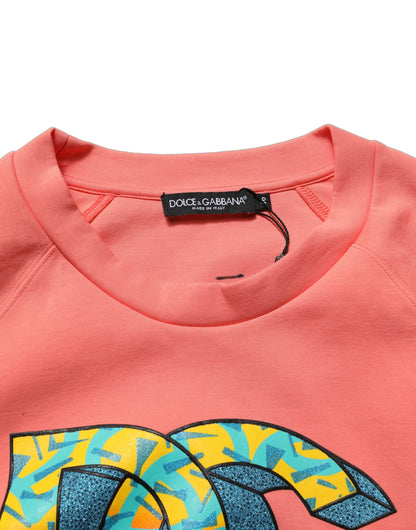 Dolce & Gabbana Pink Graphic Crew Neck Cropped Sweatshirt Sweater