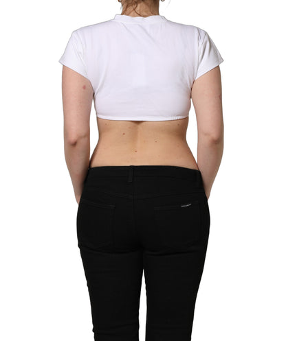 Dolce & Gabbana White Bustier Short Sleeve CrewNeck Cropped Top