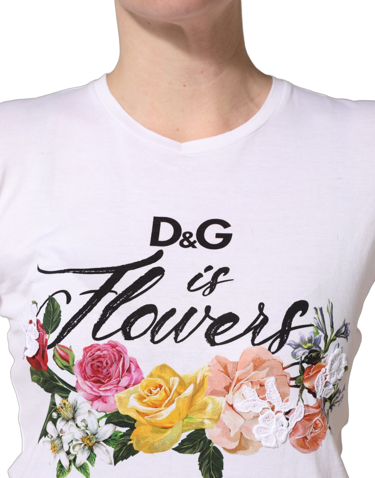 Dolce & Gabbana White Floral Graphic Short Sleeve Crew Neck T-shirt