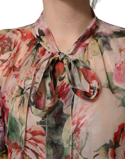 Dolce & Gabbana Multicolor Floral Tie-Neck Silk Chiffon Blouse Top