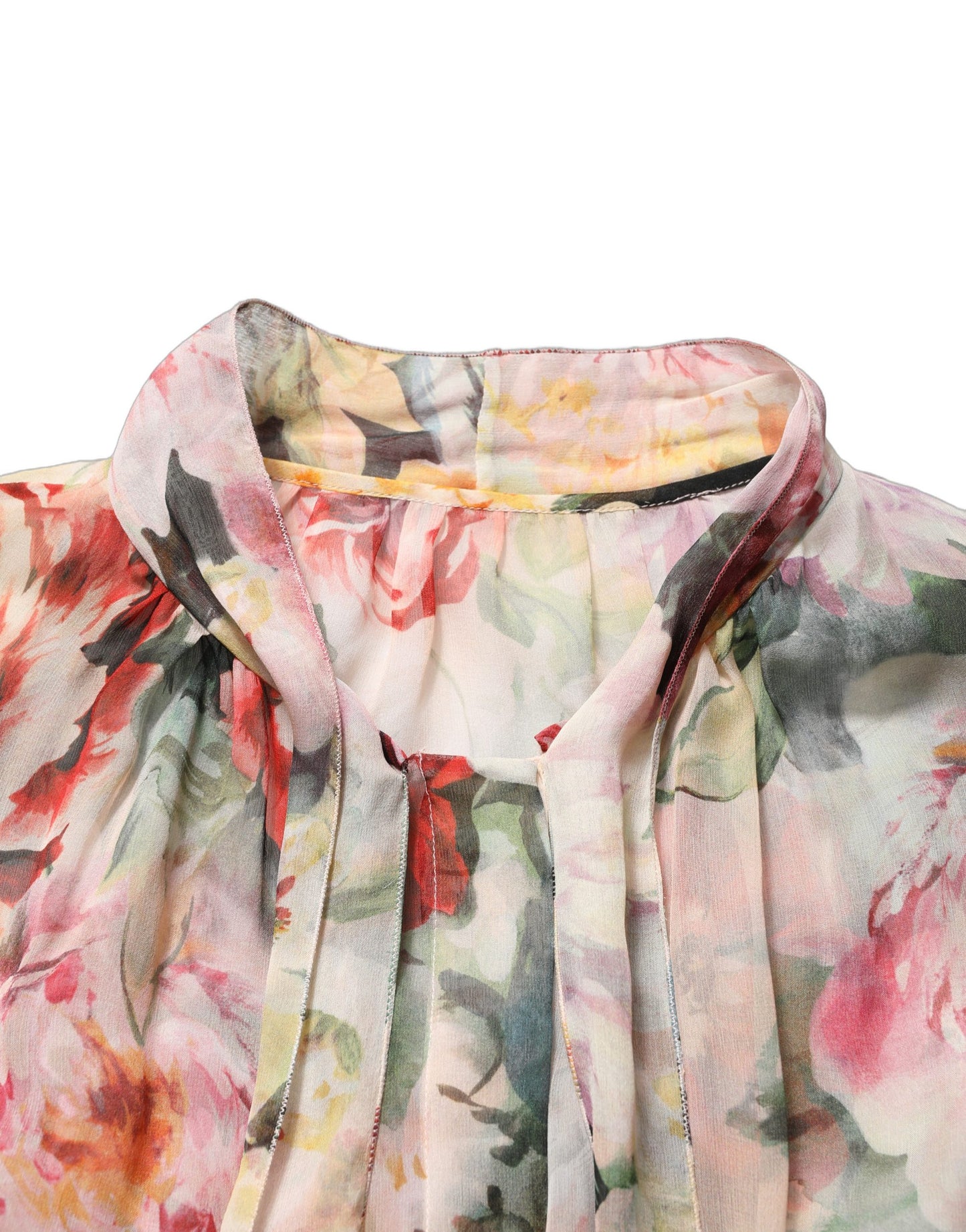 Dolce & Gabbana Multicolor Floral Tie-Neck Silk Chiffon Blouse Top