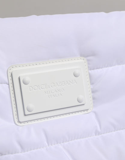 Dolce & Gabbana White Logo Plaque Polyester Quilted Shoulder Borse Bag