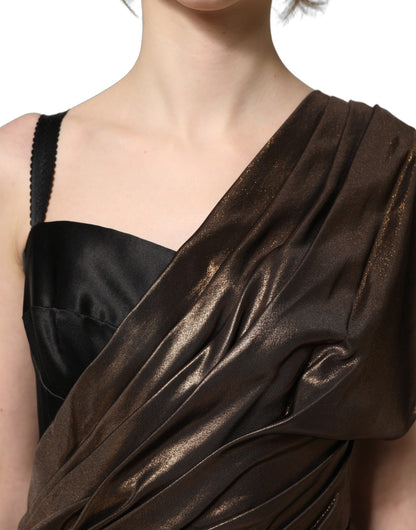 Dolce & Gabbana Bronze Asymmetrical Draping OneShoulder Dress