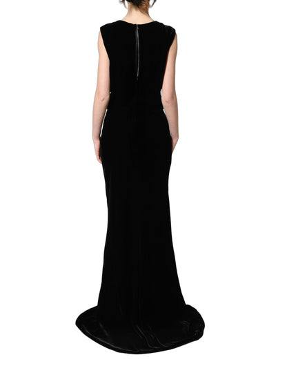 Dolce & Gabbana Black Viscose Velvet Floor Length Gown Dress