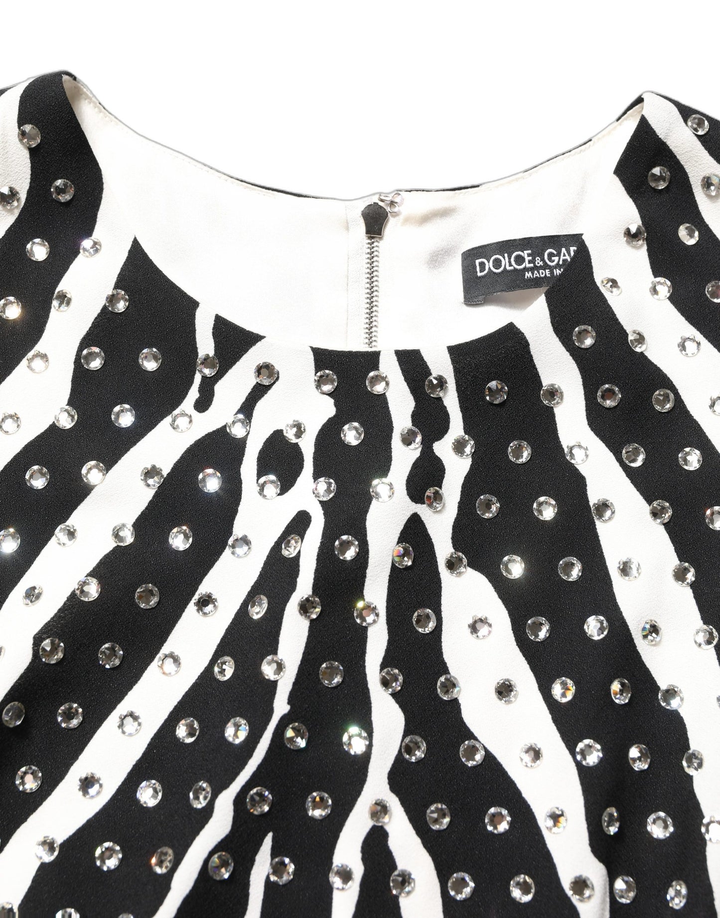 Dolce & Gabbana Black White Zebra Crystal Embellished Dress