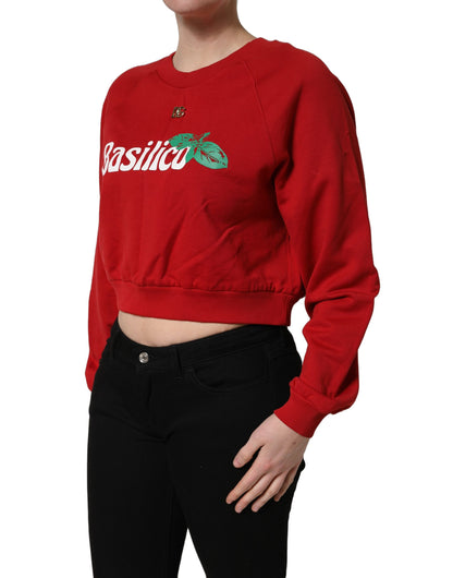 Dolce & Gabbana Red Cotton Cropped Basilico Sweatshirt Sweater