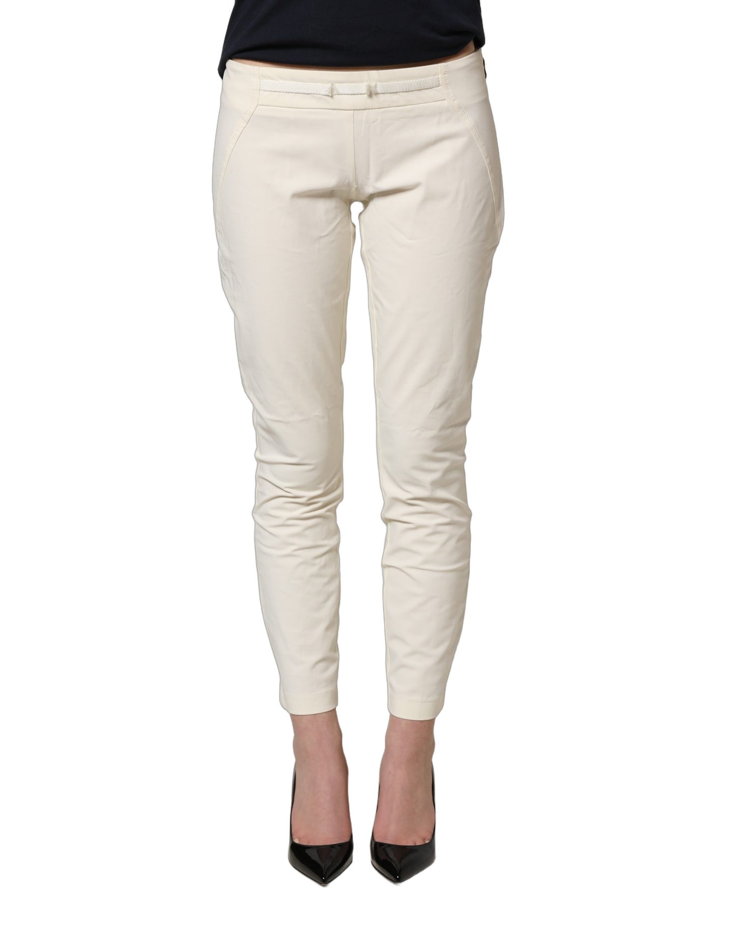 Elisabetta Franchi White Low Waist Skinny Women Trouser Pants