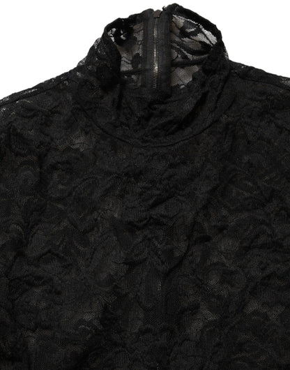 Dolce & Gabbana Black Floral Lace Turtle Neck Long Sleeve Top