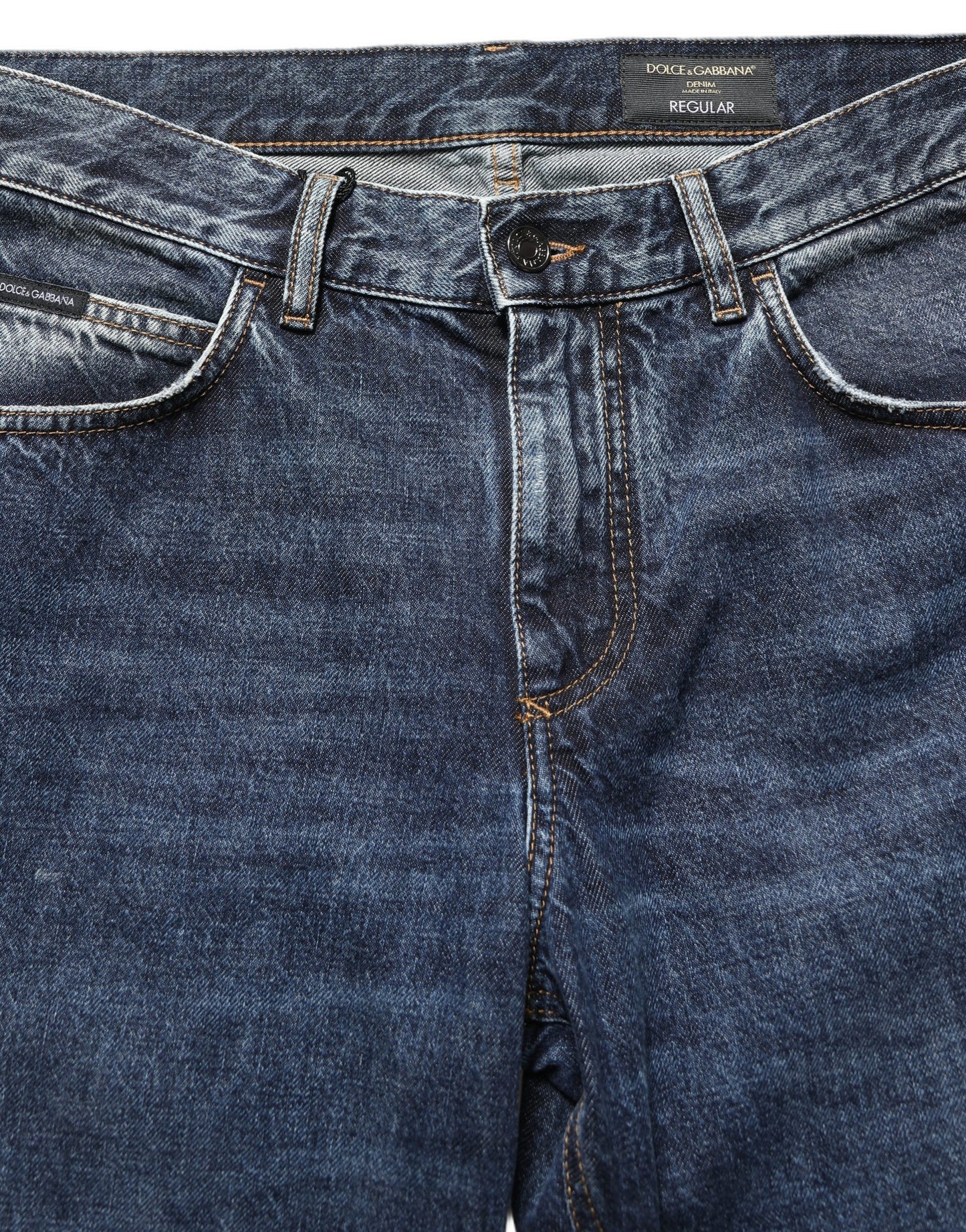 Dolce & Gabbana Dark Blue Washed Mid Waist Straight Men Denim Jeans