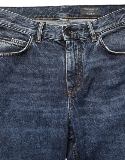 Dolce & Gabbana Dark Blue Washed Mid Waist Straight Men Denim Jeans