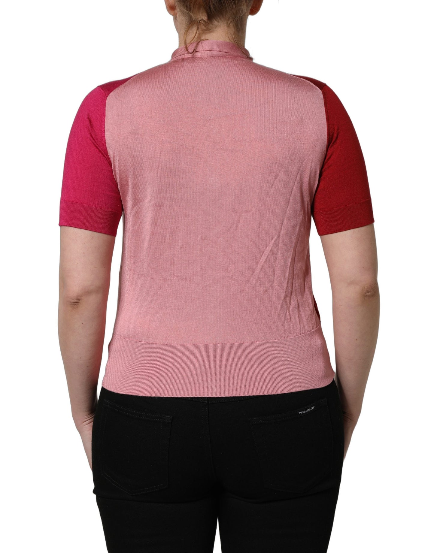 Dolce & Gabbana Pink Short Sleeves Buttoned Ascot Collar Top