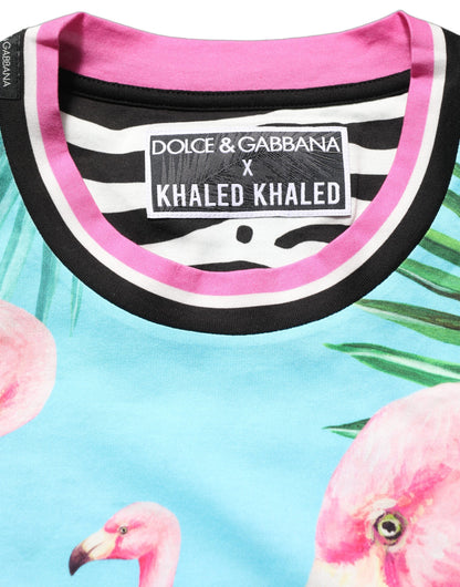 Dolce & Gabbana Multicolor Flamingo ZebraStriped Trim T-shirt