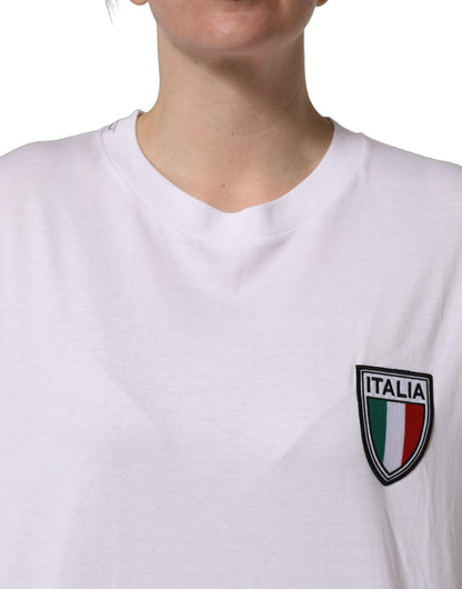 Dolce & Gabbana White Italia Flag Patch Round Neck T-shirt