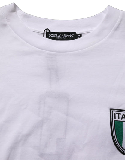 Dolce & Gabbana White Italia Flag Patch Round Neck T-shirt