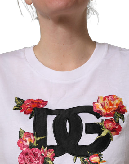 Dolce & Gabbana White DG Floral Cotton Jersey Crop T-shirt