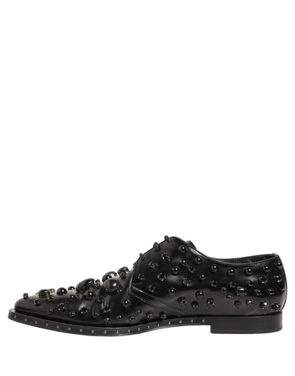 Dolce & Gabbana Black Leather Studded Men Formal Derby Shoes