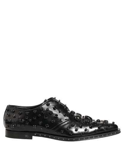 Dolce & Gabbana Black Leather Studded Men Formal Derby Shoes
