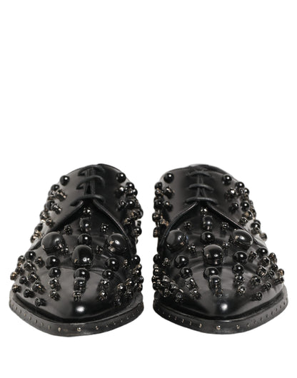Dolce & Gabbana Black Leather Studded Men Formal Derby Shoes