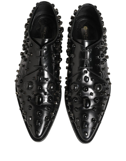 Dolce & Gabbana Black Leather Studded Men Formal Derby Shoes