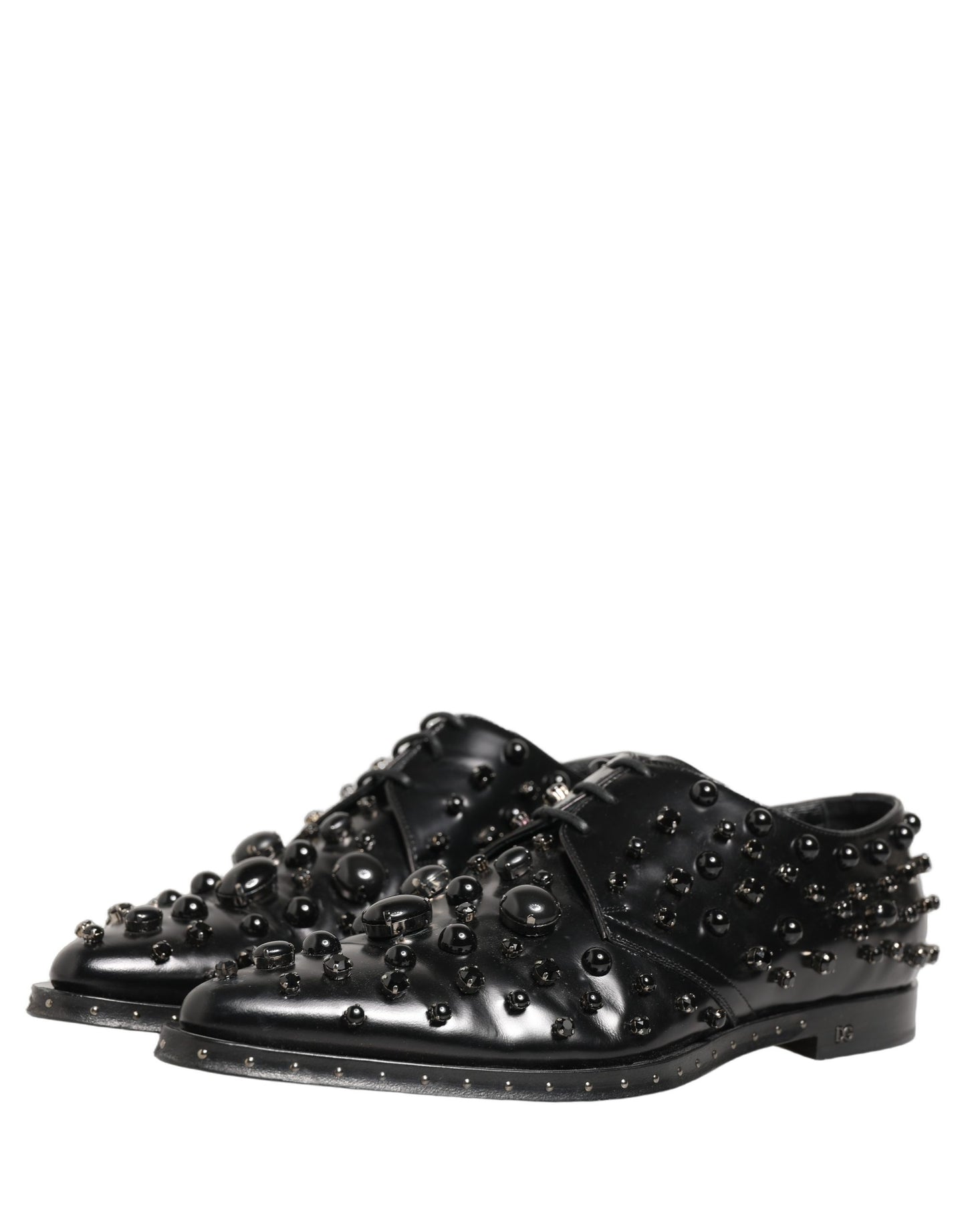 Dolce & Gabbana Black Leather Studded Men Formal Derby Shoes