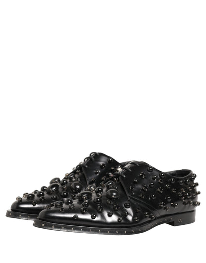 Dolce & Gabbana Black Leather Studded Men Formal Derby Shoes